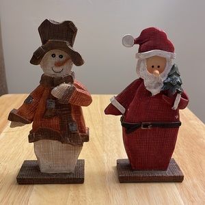 Santa Claus And Snowman Christmas Figurines. Set of 2.